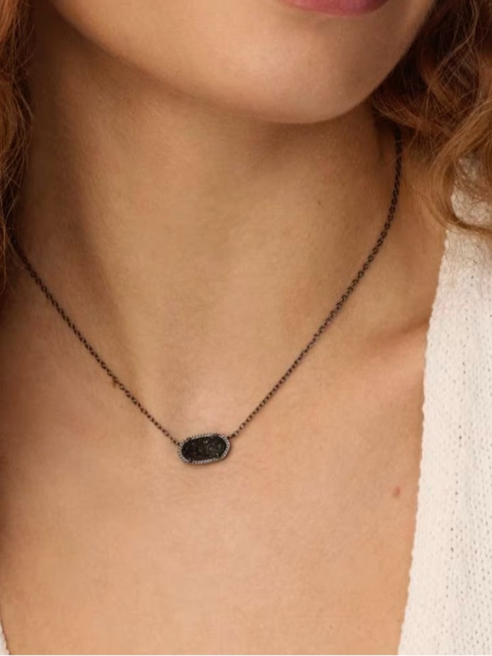 Kendra Scott Black Pave Oval Pendant Necklace -